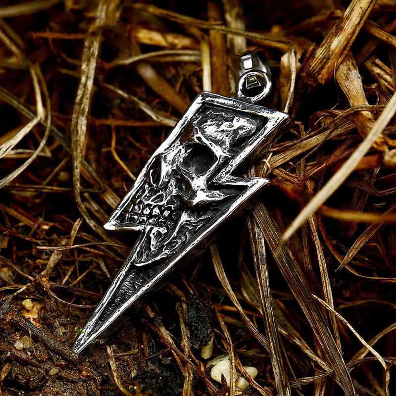 Vintage Lightning Bolt Skull Stainless Steel Pendant sold by GTHIC