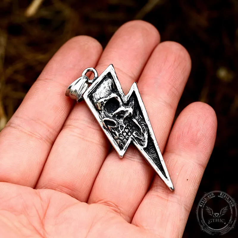 Vintage Lightning Bolt Skull Stainless Steel Pendant sold by GTHIC product image thumbnail 3