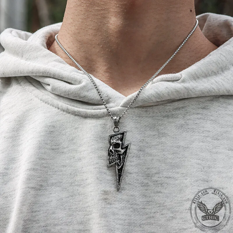 Vintage Lightning Bolt Skull Stainless Steel Pendant sold by GTHIC product image thumbnail 4