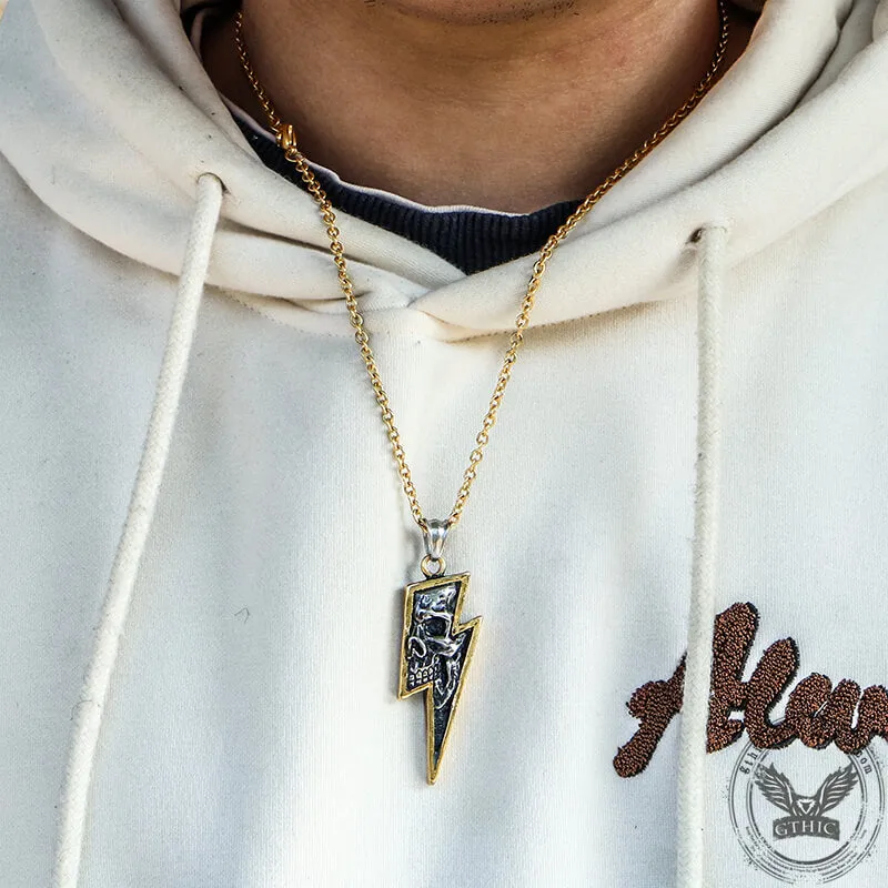 Vintage Lightning Bolt Skull Stainless Steel Pendant sold by GTHIC product image thumbnail 2
