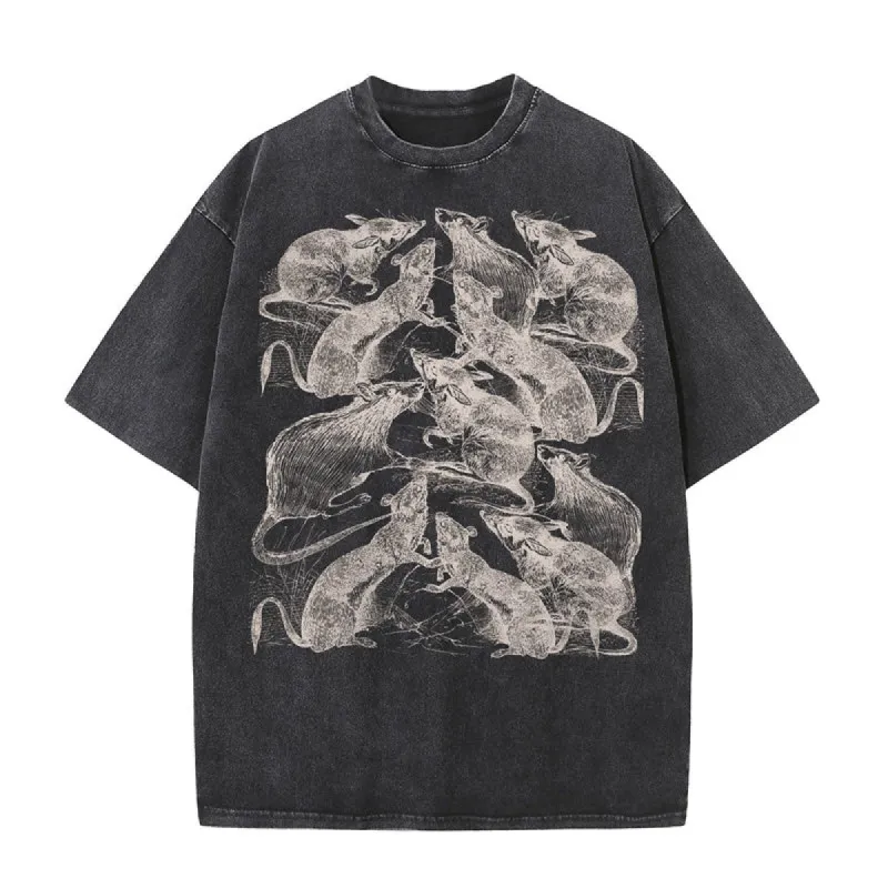 Vintage Washed Rat Print Short Sleeve T-shirt sold by GTHIC