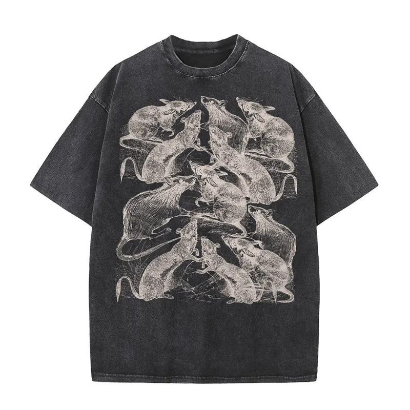 Vintage Washed Rat Print Short Sleeve T-shirt sold by GTHIC