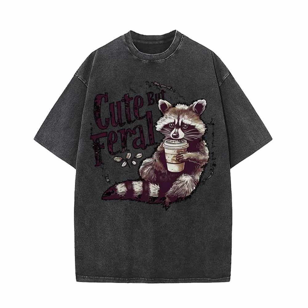 Cute But Feral Raccoon Vintage Washed T-shirt sold by GTHIC