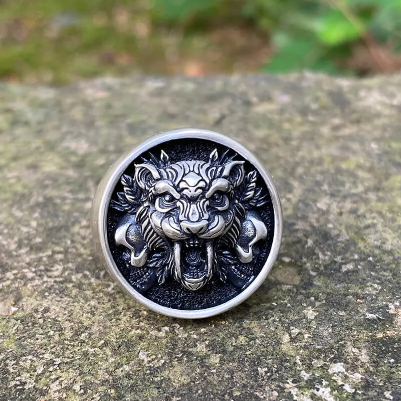 Saber Toothed Tiger Skulls Sterling Silver Ring sold by GTHIC