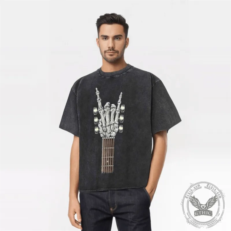 Vintage Washed Rock on Guitar Skull T-shirt sold by GTHIC product image thumbnail 2