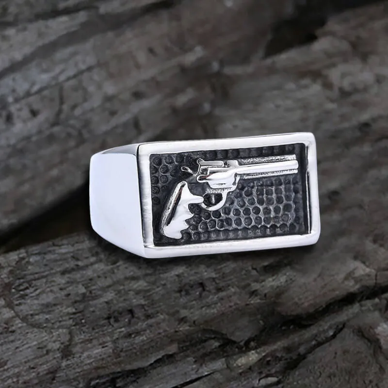 Vintage Pistol Gun Stainless Steel Ring sold by GTHIC
