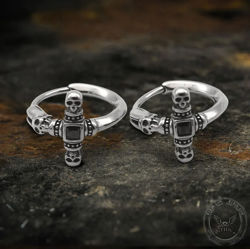 Punk Skull Cross Stainless Steel Hoop Earrings sold by GTHIC