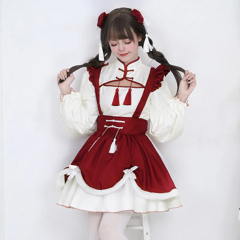 White And Red Cheongsam Maid Lolita Dress sold by GTHIC product image thumbnail 2