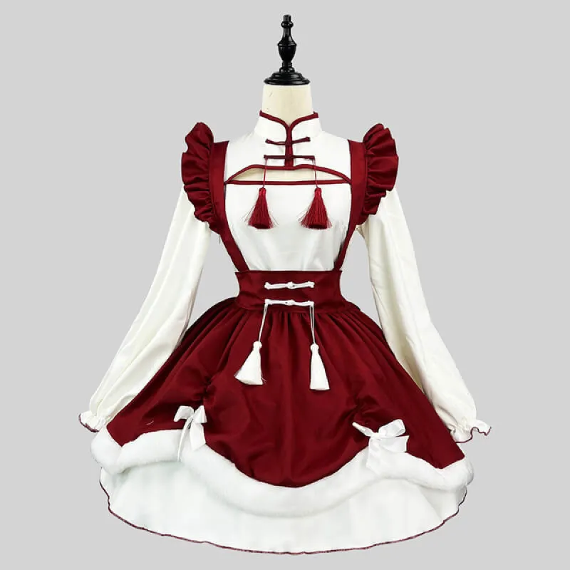 White And Red Cheongsam Maid Lolita Dress sold by GTHIC