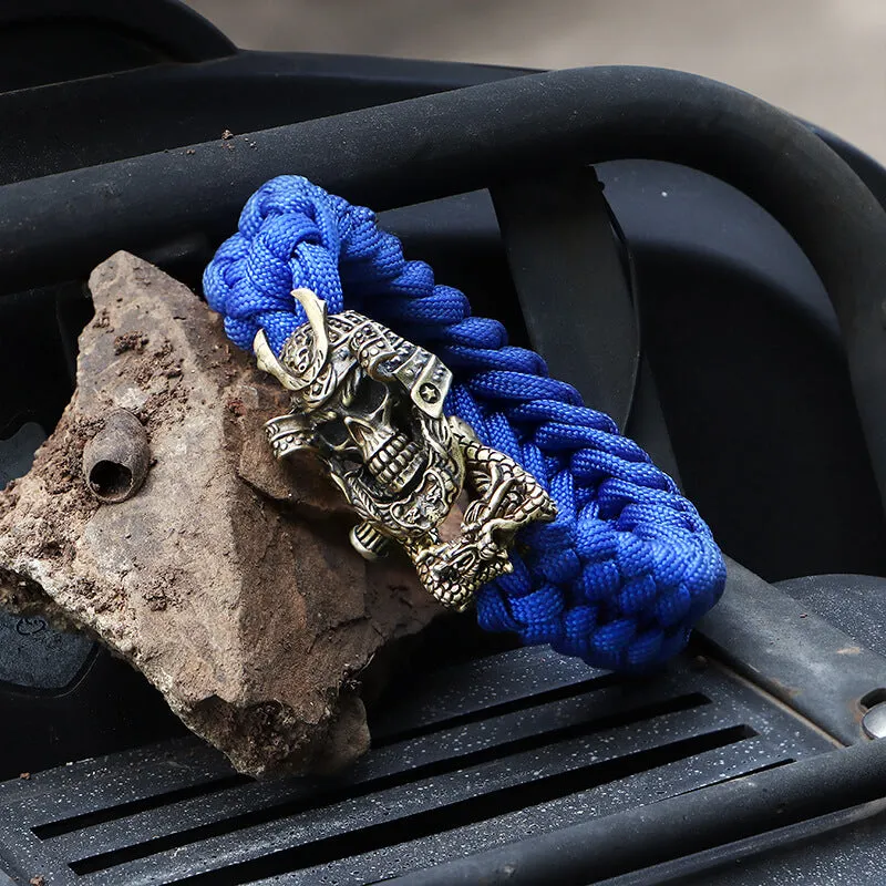 Japanese Samurai Dragon Brass Skull Paracord Bracelet sold by GTHIC