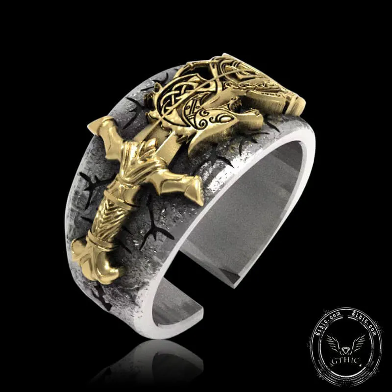 Vintage Sword Norse Dragon Sterling Silver Open Ring sold by GTHIC product image thumbnail 5
