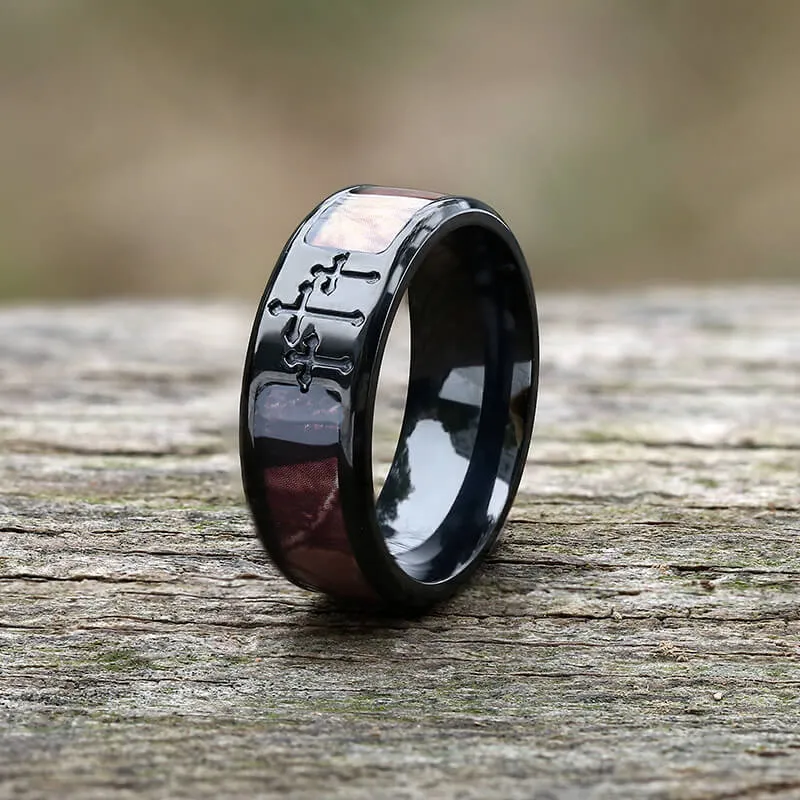 Black Camo Cross Titanium Band Ring sold by GTHIC
