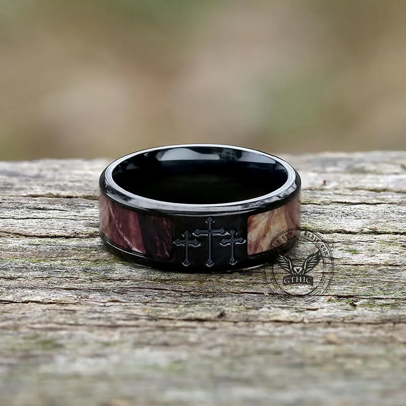Black Camo Cross Titanium Band Ring sold by GTHIC product image thumbnail 5