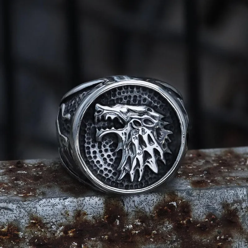 Growling Direwolf Stainless Steel Ring sold by GTHIC