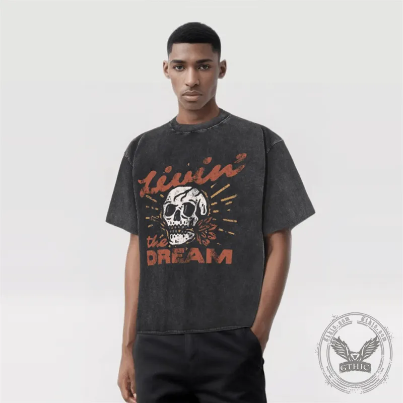 Living the Dream Skull Short Sleeve T-shirt sold by GTHIC product image thumbnail 2