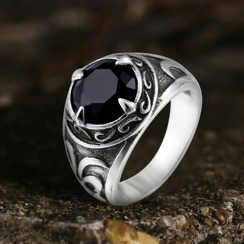 Carved Stainless Steel Gemstone Ring sold by GTHIC