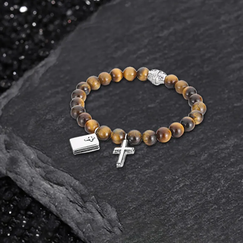 Cross Religious Agate Stone Bead Bracelet sold by GTHIC