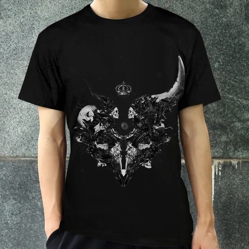 Demon Horns Cotton Skull T-shirt sold by GTHIC product image thumbnail 2