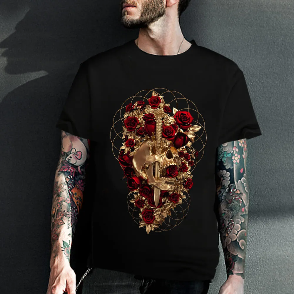 Skull Dagger Rose Cotton T-shirt sold by GTHIC product image thumbnail 2
