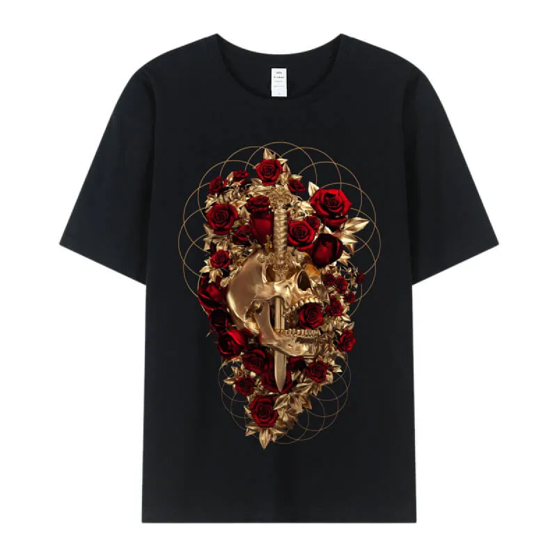 Skull Dagger Rose Cotton T-shirt sold by GTHIC
