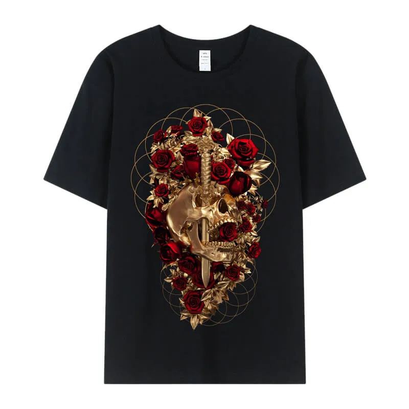 Skull Dagger Rose Cotton T-shirt sold by GTHIC