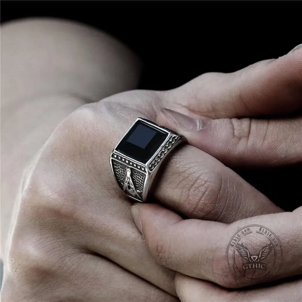Black Gemstone Stainless Steel Masonic Ring sold by GTHIC product image thumbnail 2