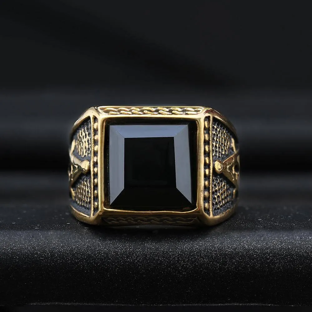 Black Gemstone Stainless Steel Masonic Ring sold by GTHIC product image thumbnail 3
