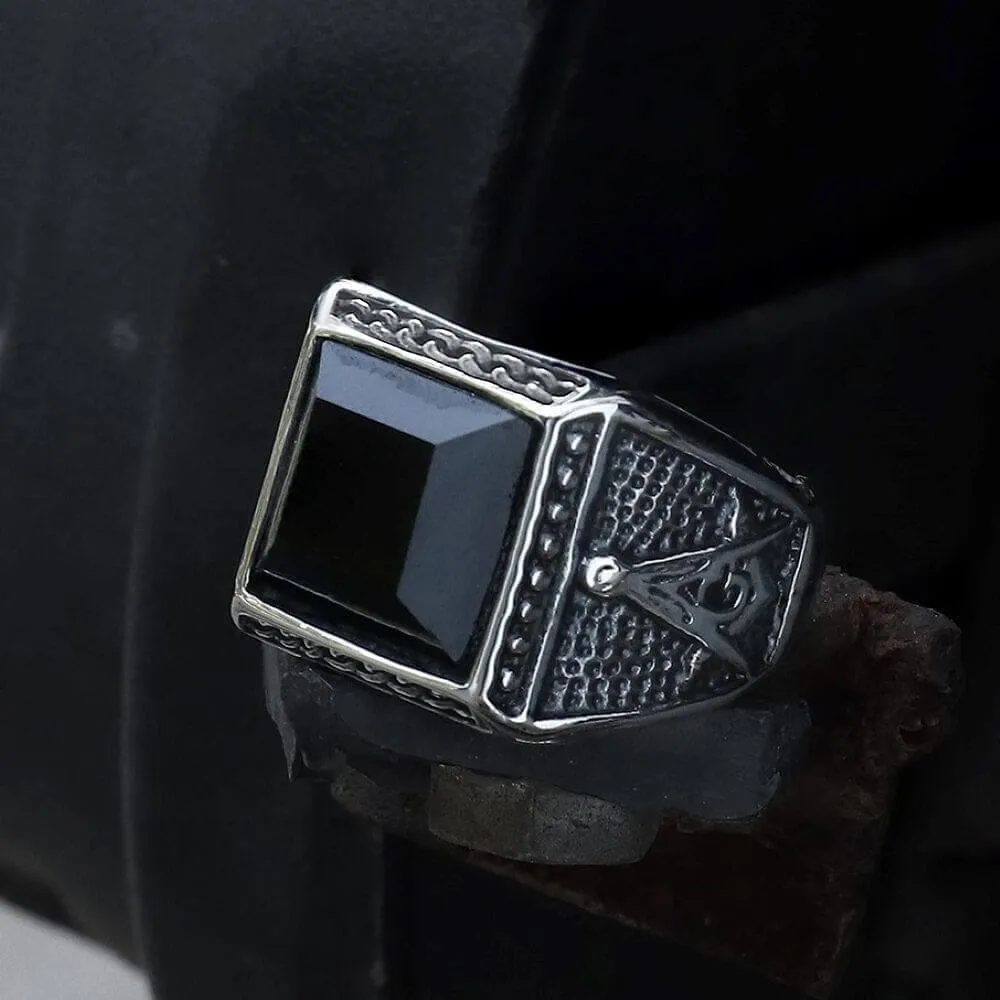 Black Gemstone Stainless Steel Masonic Ring sold by GTHIC