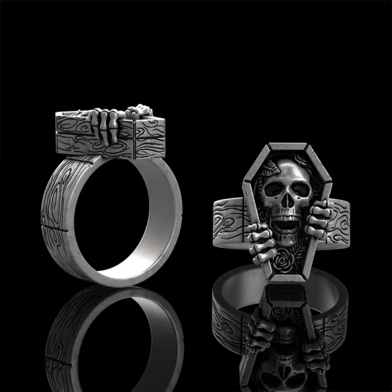 Skull Rose Coffin Sterling Silver Ring sold by GTHIC