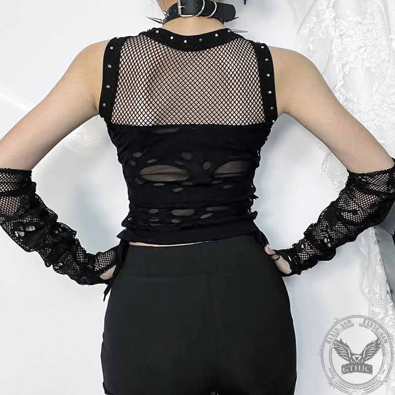 Grunge Mesh Lace Up Tank Top sold by GTHIC product image thumbnail 3