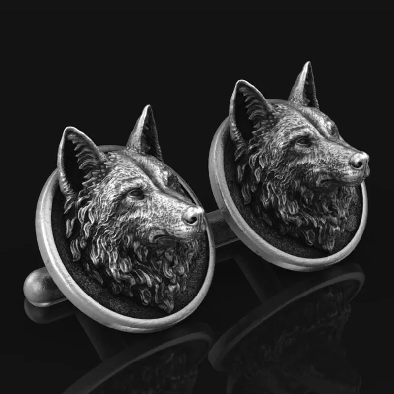 Wolf Head Pure Tin Fixed Backing Cufflinks sold by GTHIC