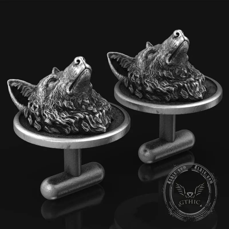 Wolf Head Pure Tin Fixed Backing Cufflinks sold by GTHIC product image thumbnail 3