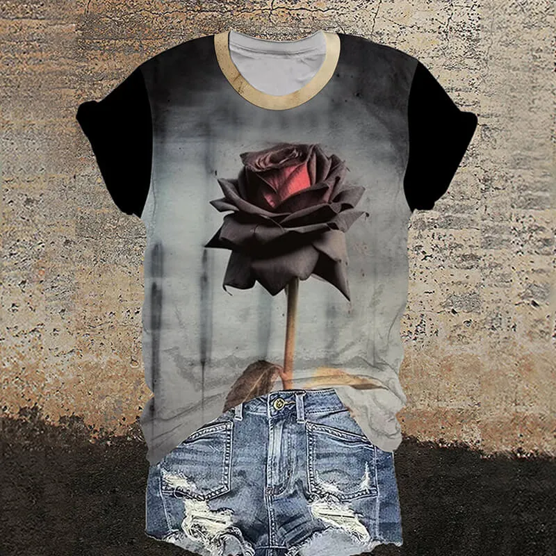 One Rose Round Neck Gothic T-Shirt sold by GTHIC