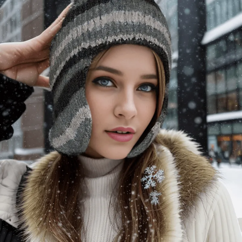 Color Block Stripes Knit Trapper Hat sold by GTHIC