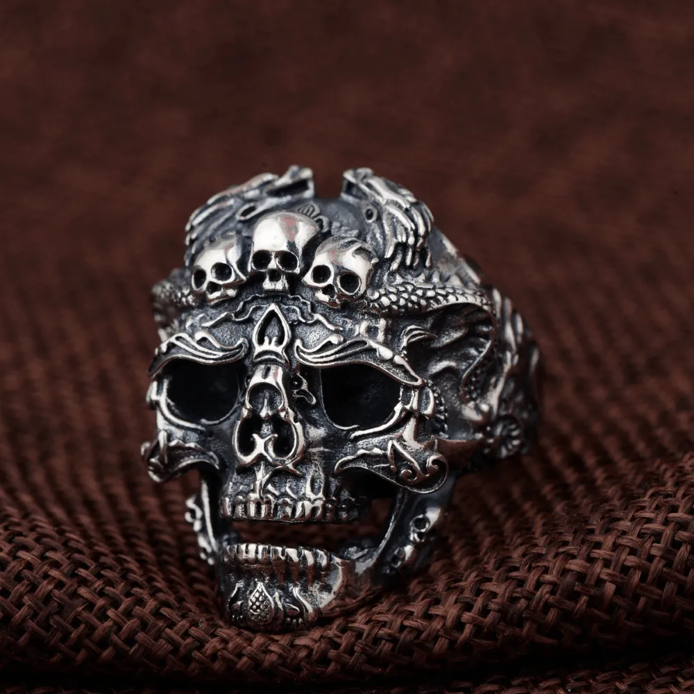 Double Dragon Sterling Silver Skull Ring sold by GTHIC