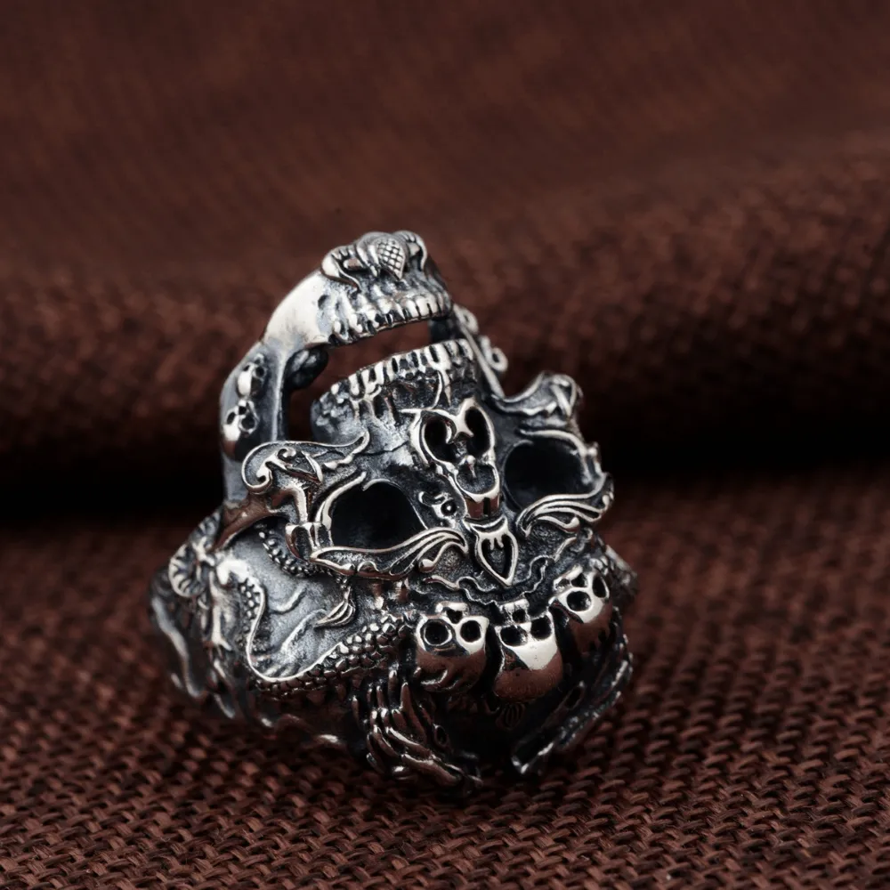 Double Dragon Sterling Silver Skull Ring sold by GTHIC product image thumbnail 2