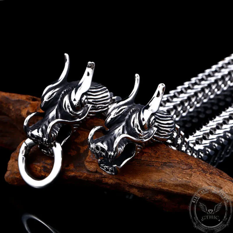 Double Chinese Dragon Stainless Steel Bracelet sold by GTHIC