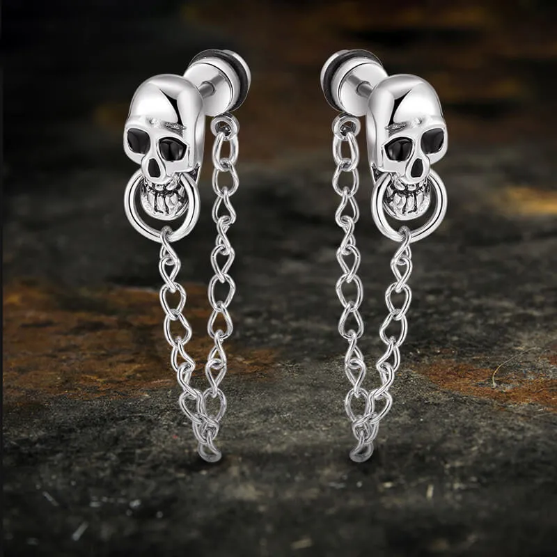 Skull With Chain Stainless Steel Punk Earrings sold by GTHIC