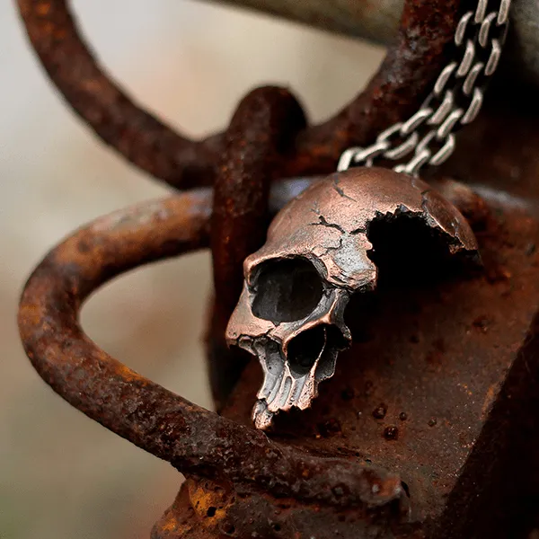 Damaged Half Face Sterling Silver Brass Skull Pendant sold by GTHIC product image thumbnail 3