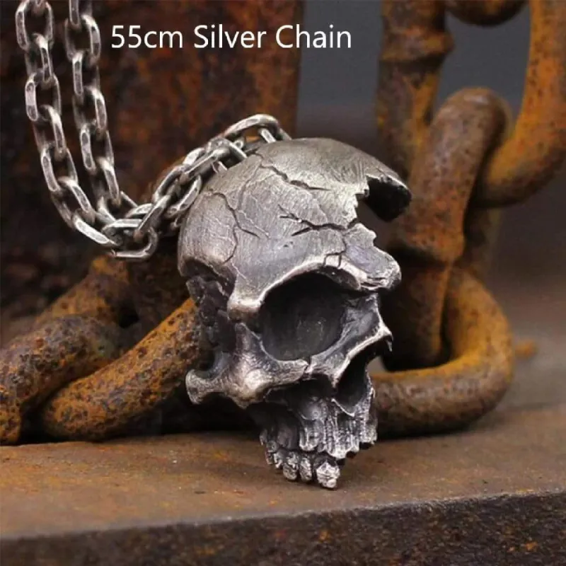 Damaged Half Face Sterling Silver Brass Skull Pendant sold by GTHIC