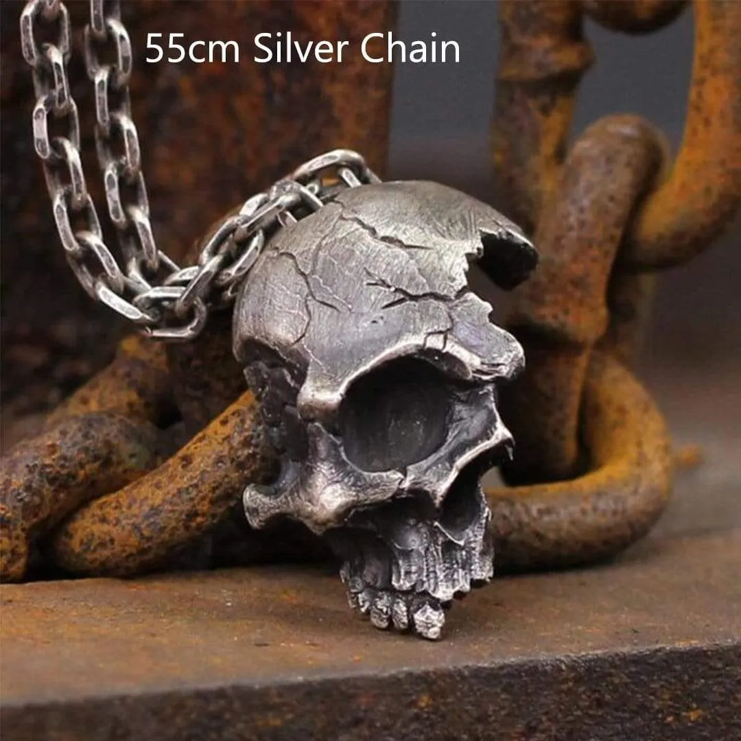 Damaged Half Face Sterling Silver Brass Skull Pendant sold by GTHIC