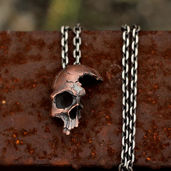 Damaged Half Face Sterling Silver Brass Skull Pendant sold by GTHIC product image thumbnail 4