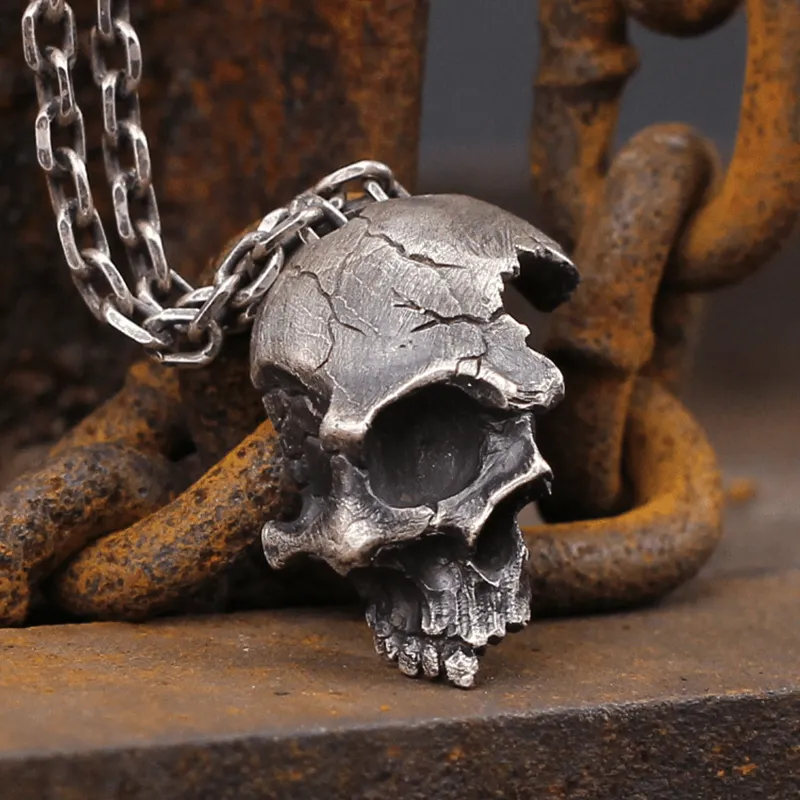 Damaged Half Face Sterling Silver Brass Skull Pendant sold by GTHIC product image thumbnail 5