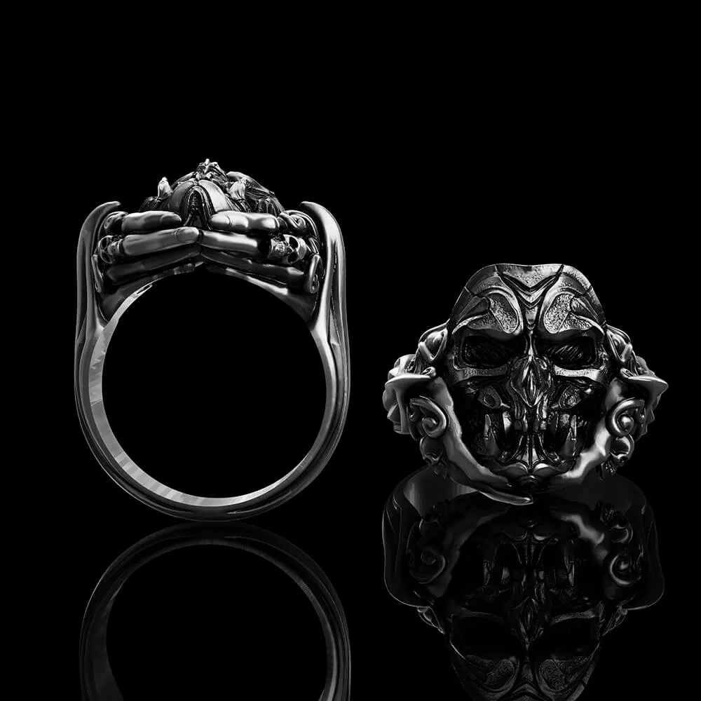 Evil Fangs Mask Sterling Silver Skull Ring sold by GTHIC product image thumbnail 2