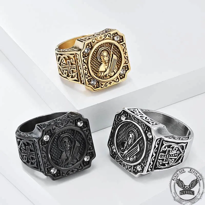 Vintage Portrait Cross Stainless Steel Ring sold by GTHIC