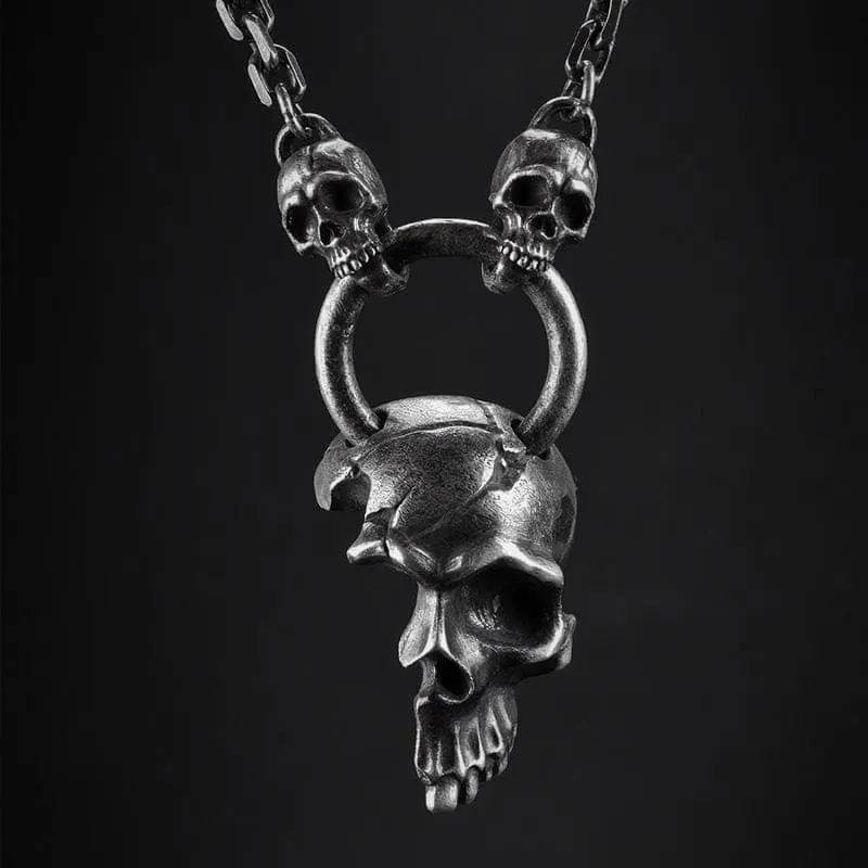 Damaged Half Face Sterling Silver Antique Skull Pendant sold by GTHIC