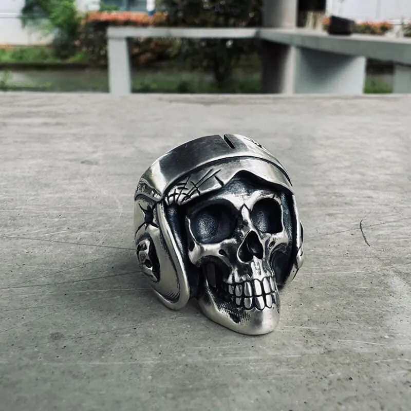 Aviator Helmet Skull Sterling Silver Ring sold by GTHIC