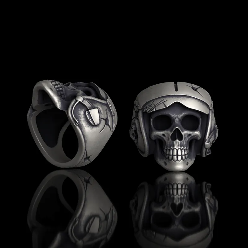 Aviator Helmet Skull Sterling Silver Ring sold by GTHIC product image thumbnail 2