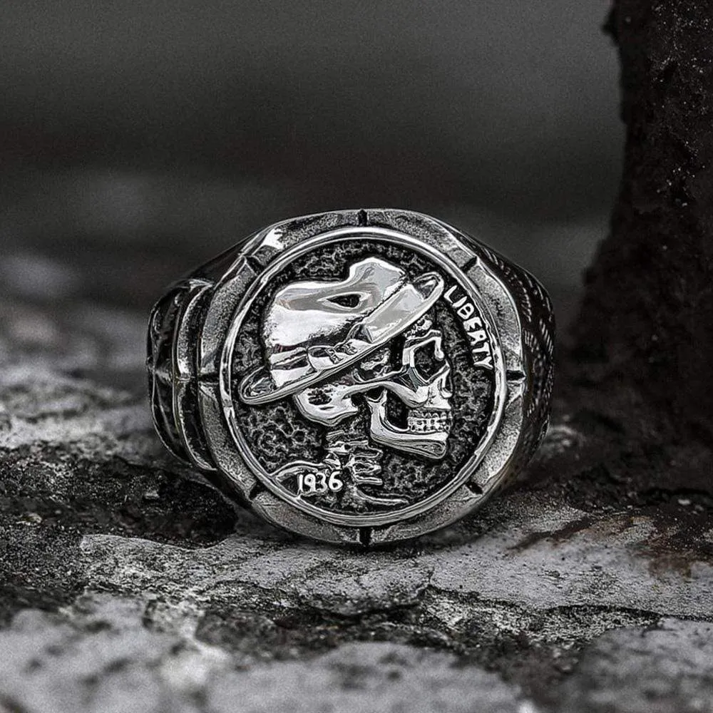 1936 Hobo Nickels Liberty Stainless Steel Skull Ring sold by GTHIC