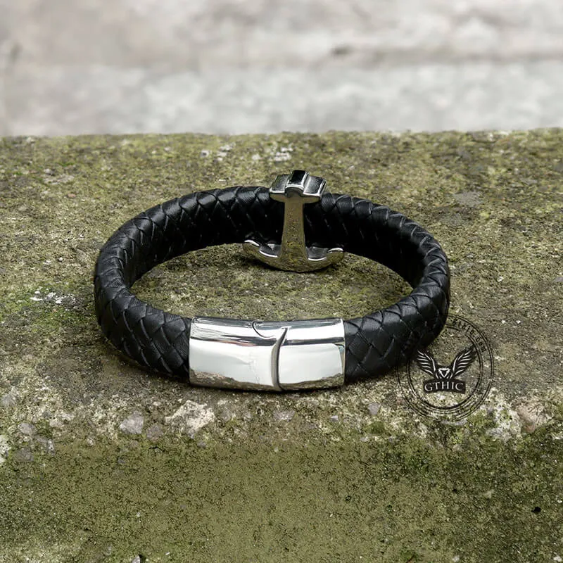 Anchor Stainless Steel Leather Bracelet sold by GTHIC product image thumbnail 5